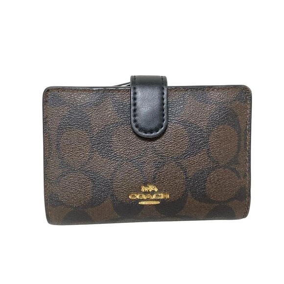 COACH Signature F23553 Dark Brown Black PVC Leather - Bifold Wallet - Picture 1 of 9